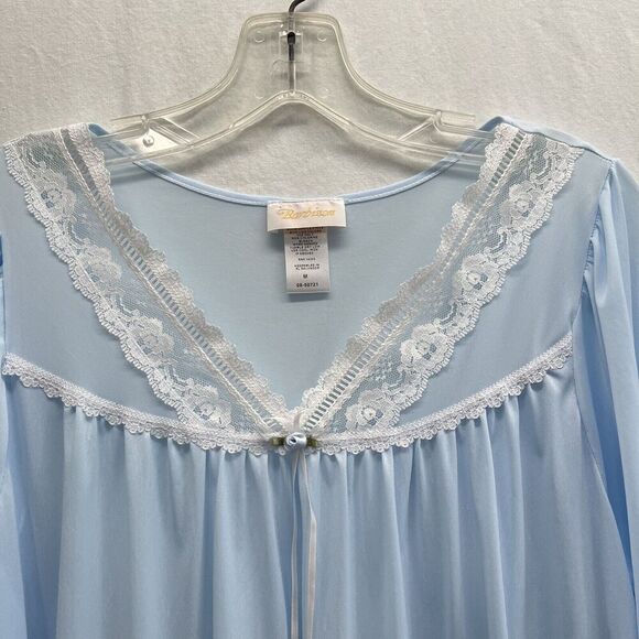 Vintage Barbizon Nightgown Medium Blue Lace Trim Embroidered Cottagecore - Picture 4 of 13